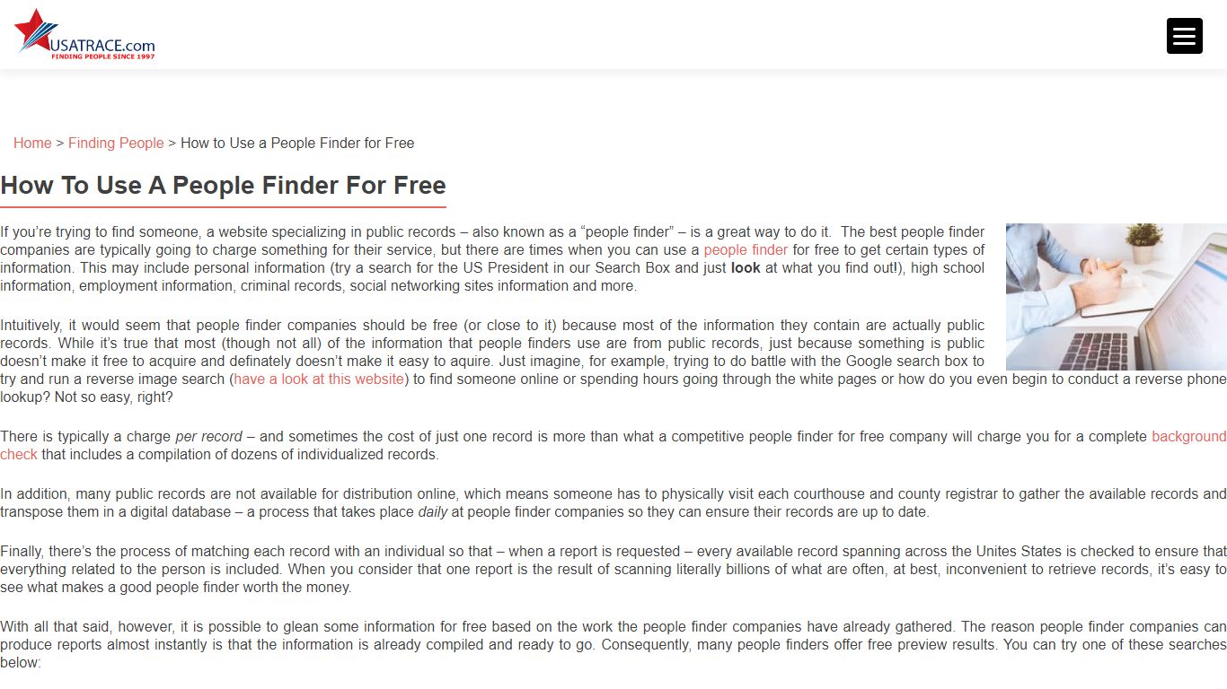 How to Use a People Finder for Free - USATrace.com
